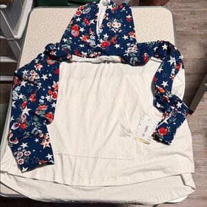 LuLaRoe Floral and Star Print Hoodie - Blue and Cream